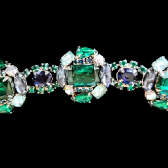Vintage Green & Blue Rhinestone Chunky Bracelet - Picture 5 of 8